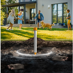 Répulsif NO PEST Seismic Sonic installé dans le sol contre les taupes
